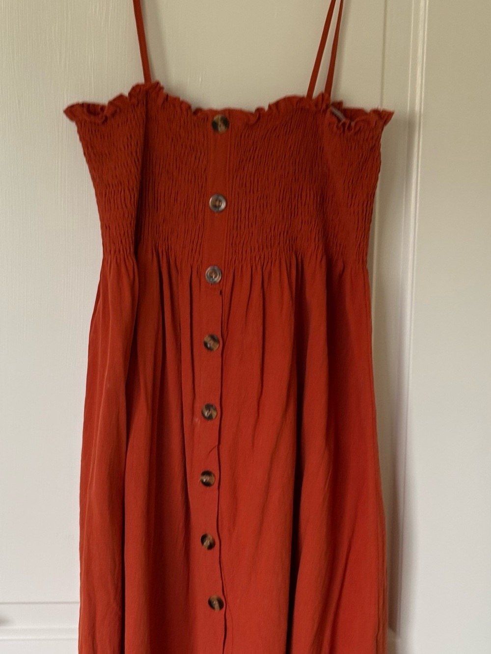Rust Button-Front Smocked Sundress - Women